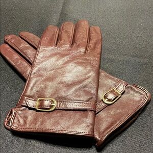 Banana Republic Women's Brown Leather Gloves with Buckle Detail lined size M/L